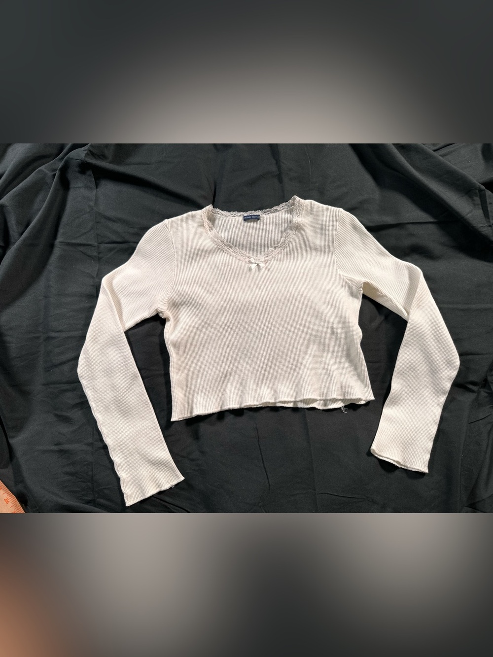Brandy Melville Sonia Long Sleeve Thermal White Top Lace Trim Babydoll Y2K